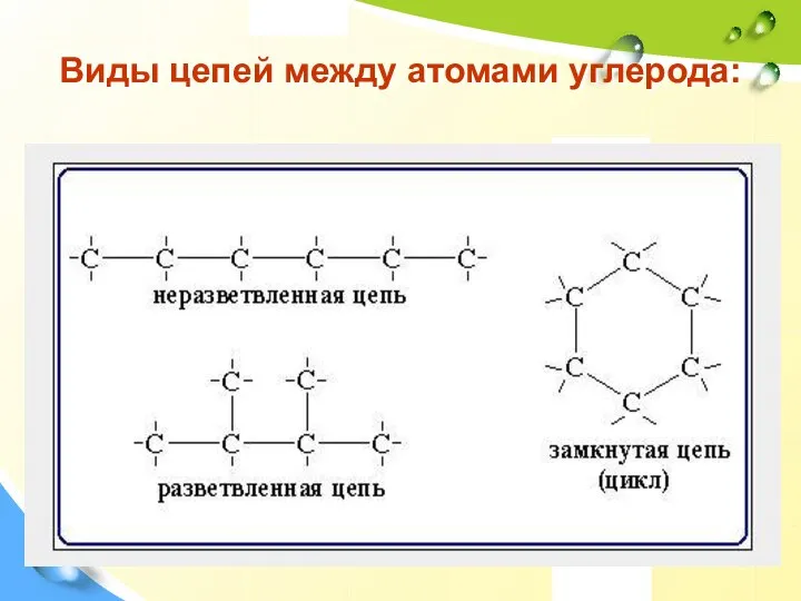 Виды цепей между атомами углерода: