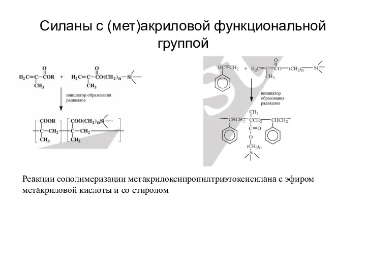 Силаны с (мет)акриловой функциональной группой Реакции сополимеризации метакрилоксипропилтриэтоксисилана с эфиром метакриловой кислоты и со стиролом