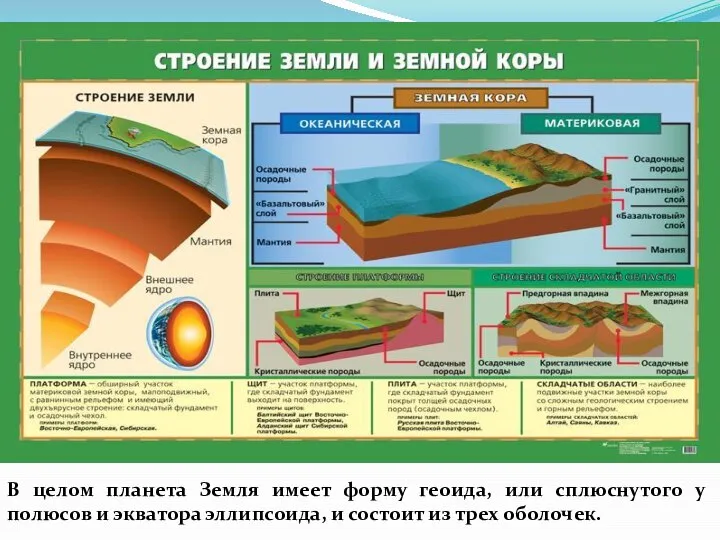 В целом планета Земля имеет форму геоида, или сплюснутого у полюсов