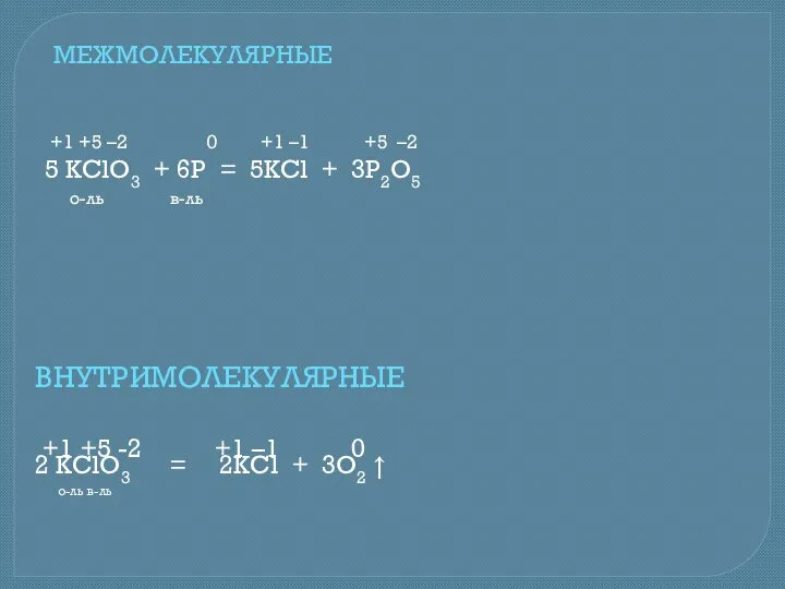 МЕЖМОЛЕКУЛЯРНЫЕ +1 +5 –2 0 +1 –1 +5 –2 5 KClO3