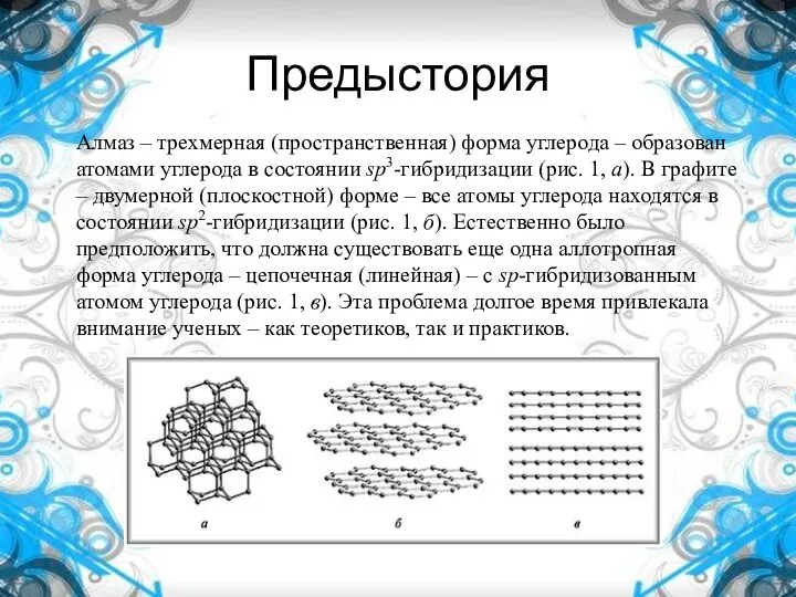 Предыстория Алмаз – трехмерная (пространственная) форма углерода – образован атомами углерода