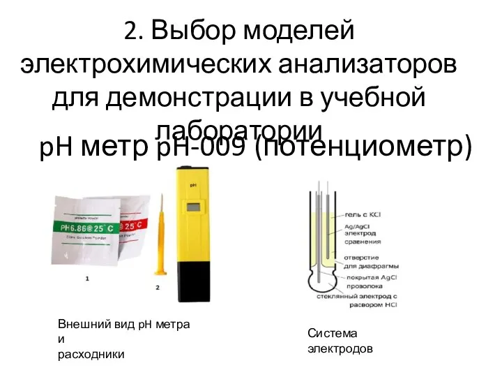 pH метр pH-009 (потенциометр) 2. Выбор моделей электрохимических анализаторов для демонстрации