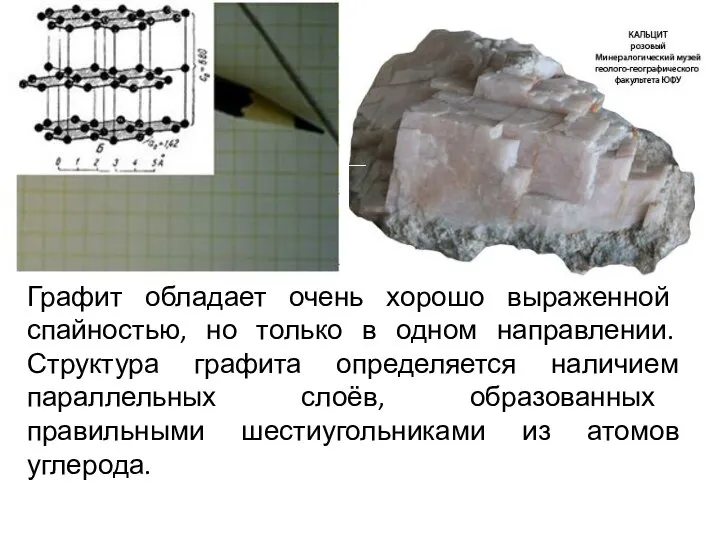 Графит обладает очень хорошо выраженной спайностью, но только в одном направлении.