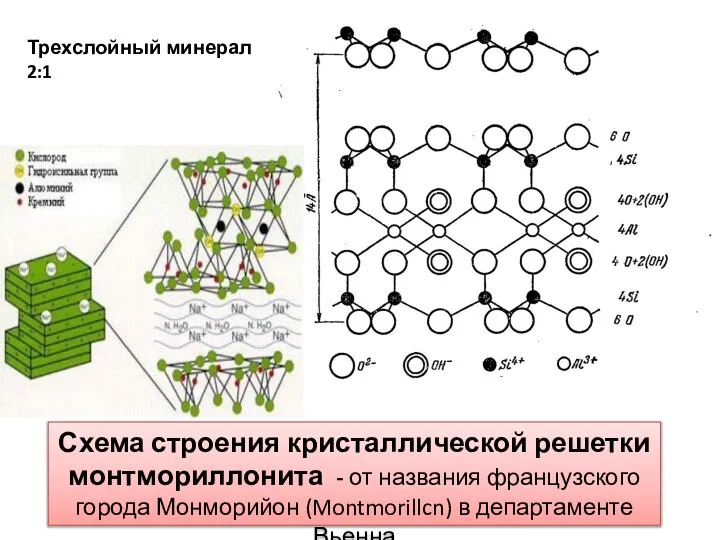 Схема строения кристаллической решетки монтмориллонита - от названия французского города Монморийон