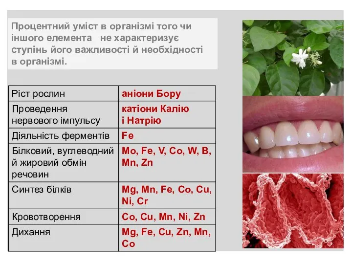 Процентний уміст в організмі того чи іншого елемента не характеризує ступінь