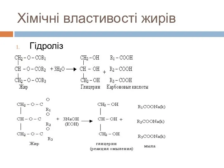 Хімічні властивості жирів Гідроліз