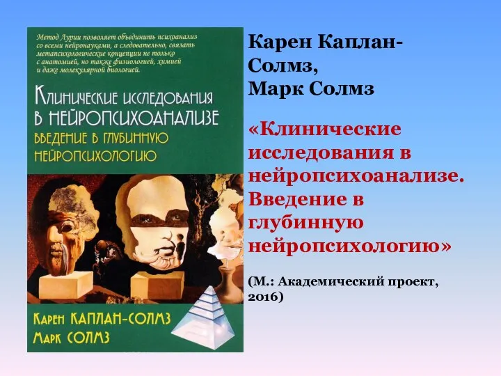 Карен Каплан-Солмз, Марк Солмз «Клинические исследования в нейропсихоанализе. Введение в глубинную нейропсихологию» (М.: Академический проект, 2016)