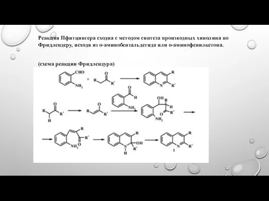 Реакция Пфитцингера сходна с методом синтеза производных хинолина по Фридлендеру, исходя