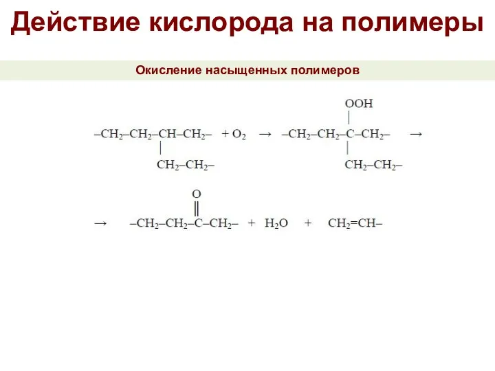 Действие кислорода на полимеры Окисление насыщенных полимеров