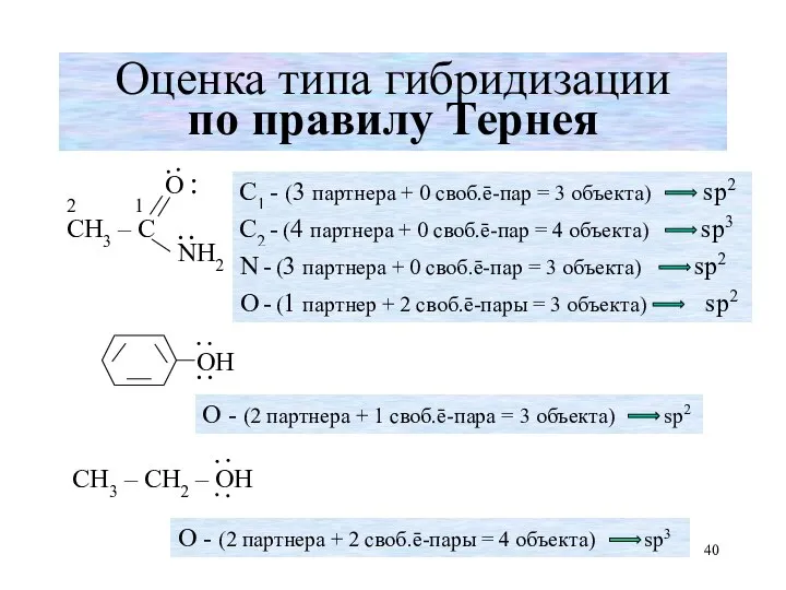 Оценка типа гибридизации по правилу Тернея ∙ ∙