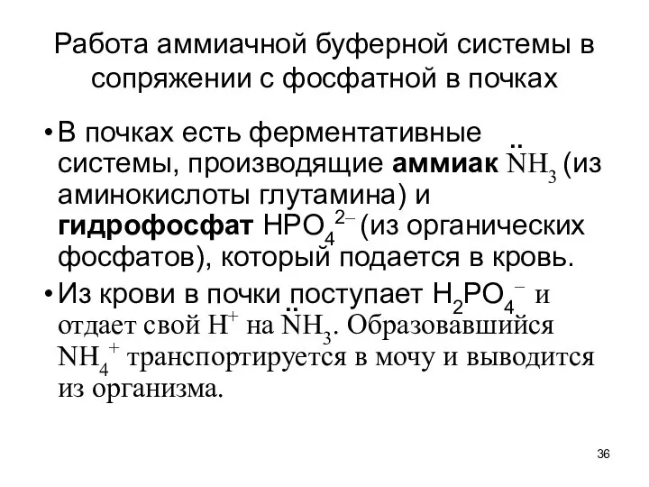 Работа аммиачной буферной системы в сопряжении с фосфатной в почках В