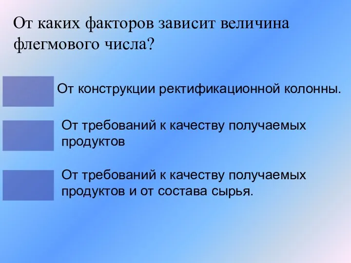 От каких факторов зависит величина флегмового числа? От конструкции ректификационной колонны.