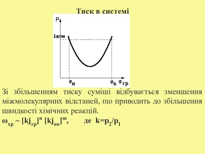 Тиск в системі Зі збільшенням тиску суміші відбувається зменшення міжмолекулярних відстаней,