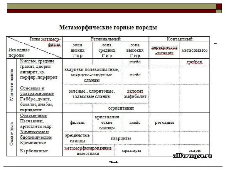 Осадочные и метаморфические горные породы