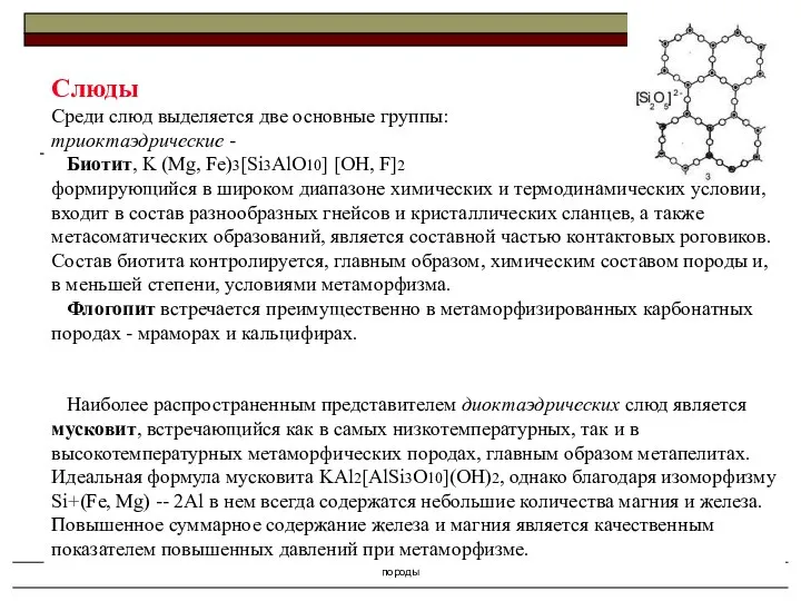 Осадочные и метаморфические горные породы Слюды Среди слюд выделяется две основные