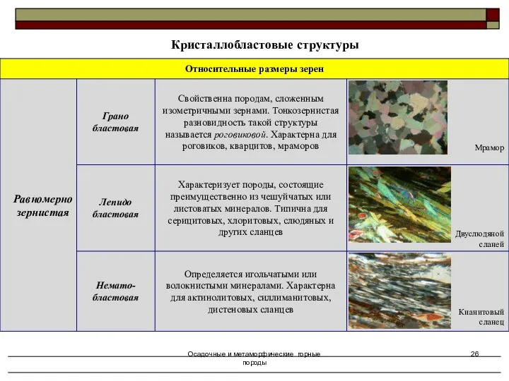 Осадочные и метаморфические горные породы Кристаллобластовые структуры