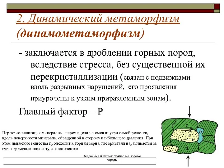 Осадочные и метаморфические горные породы - заключается в дроблении горных пород,