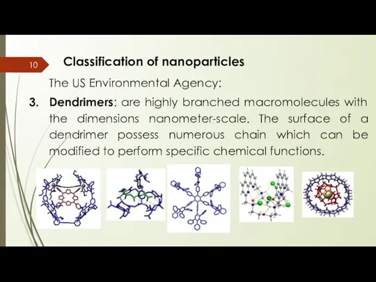 Classification of nanoparticles The US Environmental Agency: Dendrimers: are highly branched