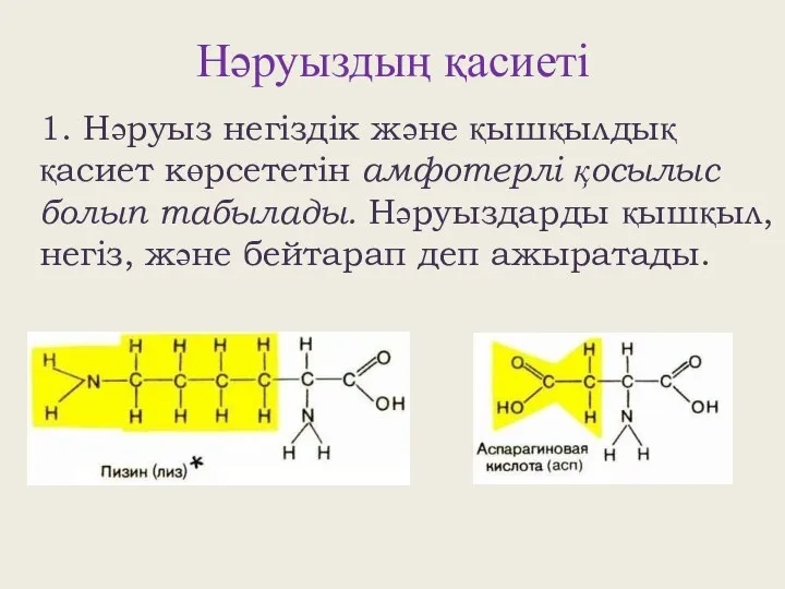 Нәруыздың қасиеті 1. Нәруыз негіздік және қышқылдық қасиет көрсететін амфотерлі қосылыс