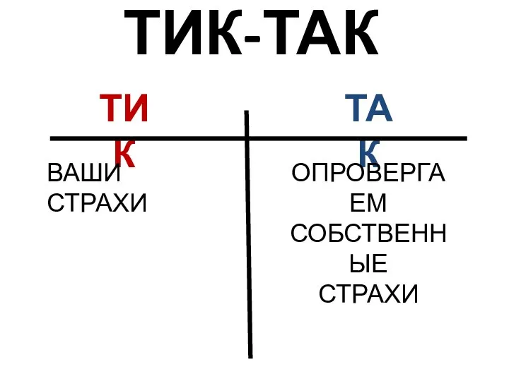 ТИК-ТАК ТИК ТАК ВАШИ СТРАХИ ОПРОВЕРГАЕМ СОБСТВЕННЫЕ СТРАХИ