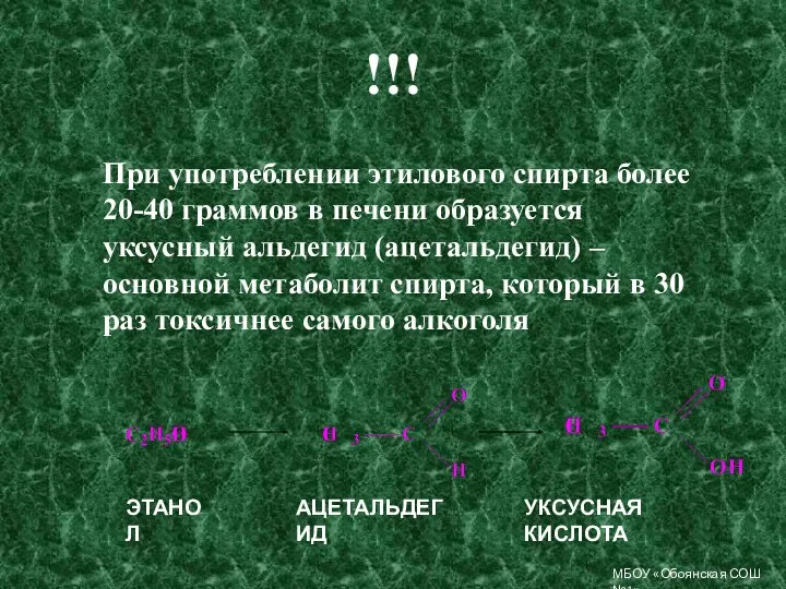 !!! При употреблении этилового спирта более 20-40 граммов в печени образуется