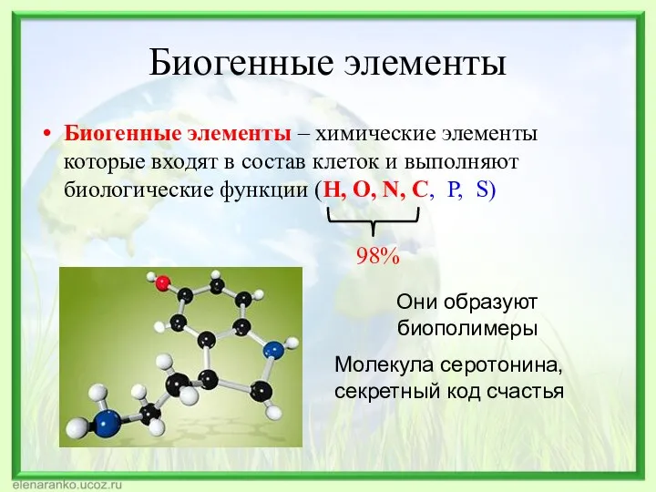 Биогенные элементы Биогенные элементы – химические элементы которые входят в состав