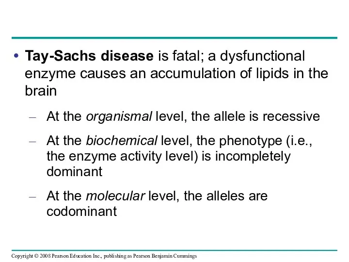 Tay-Sachs disease is fatal; a dysfunctional enzyme causes an accumulation of