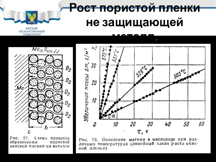 Рост пористой пленки не защищающей металл.