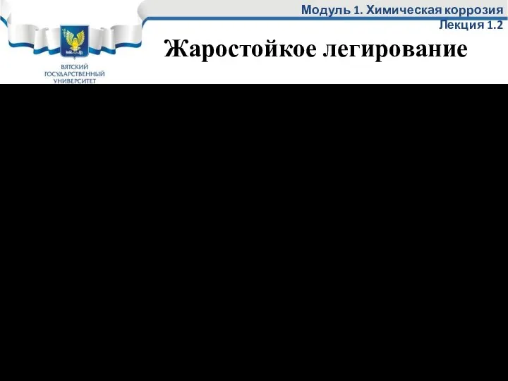 Жаростойкое легирование Модуль 1. Химическая коррозия Лекция 1.2 2. Теория защитного