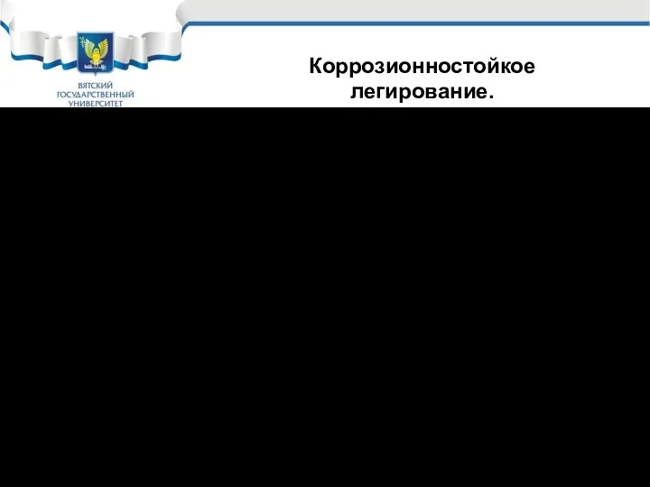 Главный элемент коррозионностойкого легирования – Cr Легирование осуществляется в соответствии с