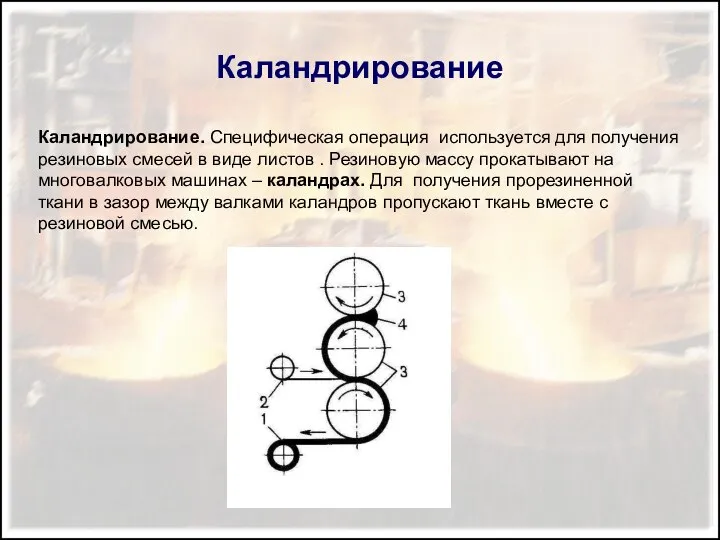 Каландрирование Каландрирование. Специфическая операция используется для получения резиновых смесей в виде