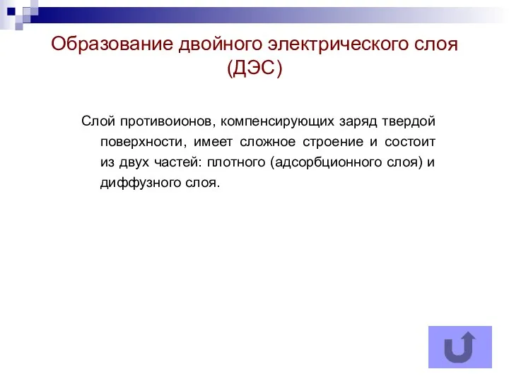 Слой противоионов, компенсирующих заряд твердой поверхности, имеет сложное строение и состоит