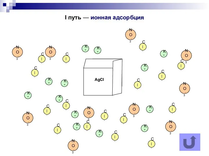 I путь — ионная адсорбция Cl- Cl- Cl- Cl- Cl- Cl-