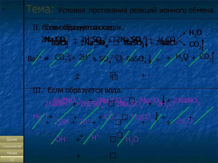 * Тема: Условия протекания реакций ионного обмена. I. Если образуется осадок.