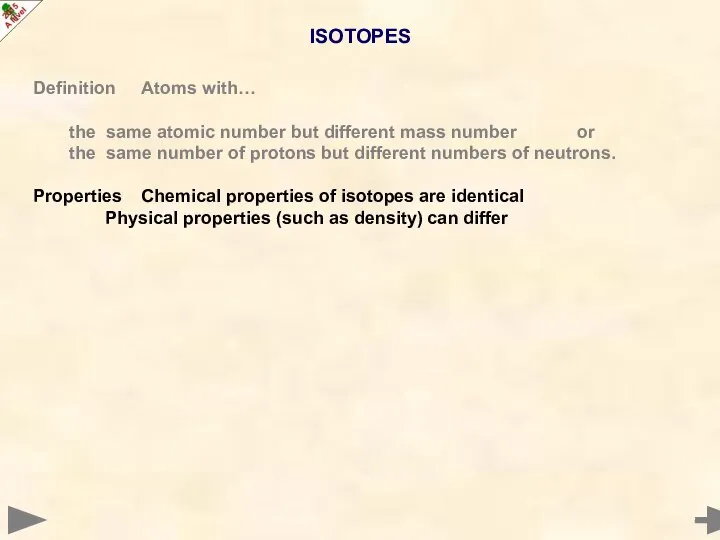 ISOTOPES Definition Atoms with… the same atomic number but different mass