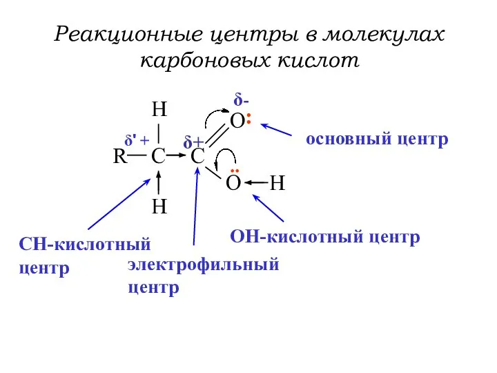 Реакционные центры в молекулах карбоновых кислот R C C O O