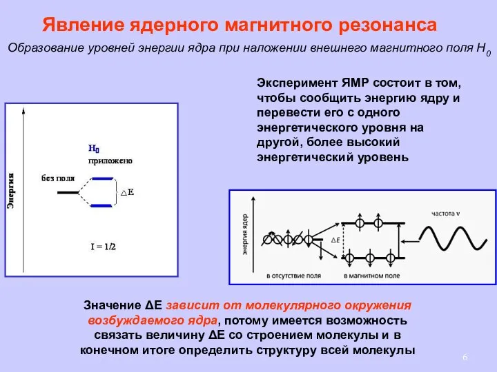 Явление ядерного магнитного резонанса Образование уровней энергии ядра при наложении внешнего