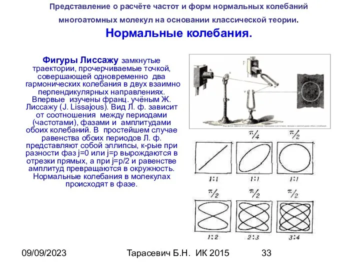 09/09/2023 Тарасевич Б.Н. ИК 2015 Представление о расчёте частот и форм