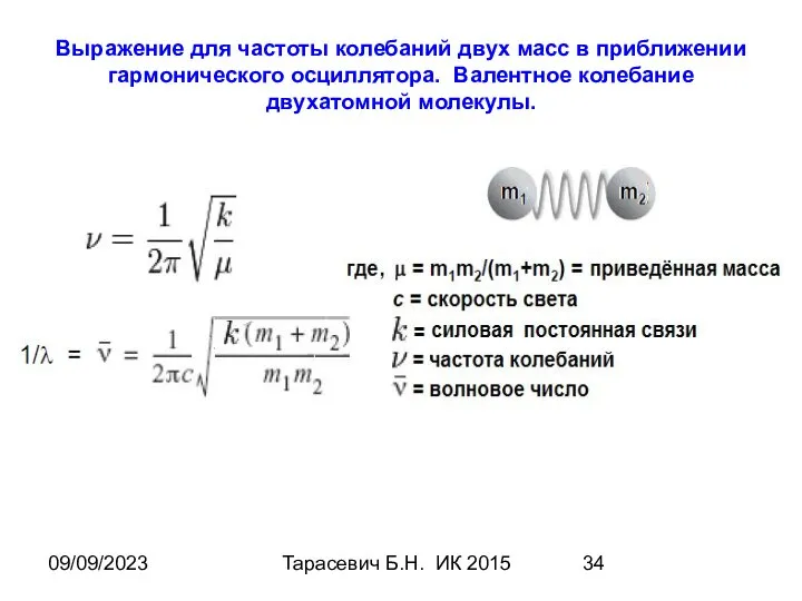 09/09/2023 Тарасевич Б.Н. ИК 2015 Выражение для частоты колебаний двух масс