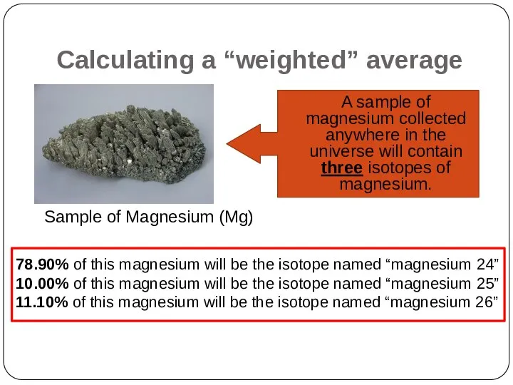 Calculating a “weighted” average A sample of magnesium collected anywhere in
