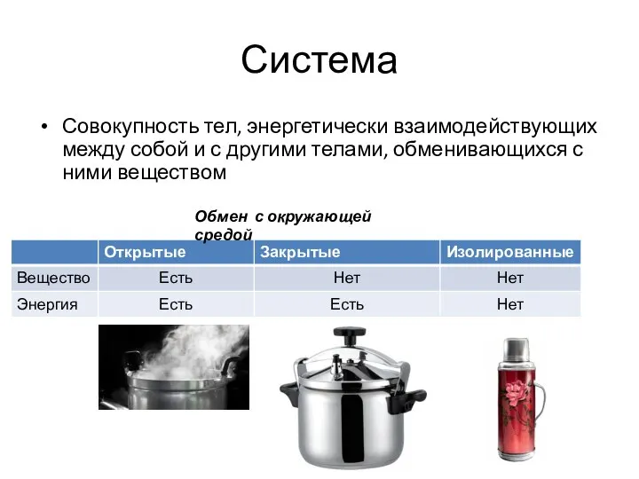 Система Совокупность тел, энергетически взаимодействующих между собой и с другими телами,