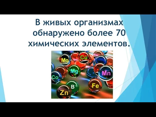 В живых организмах обнаружено более 70 химических элементов.