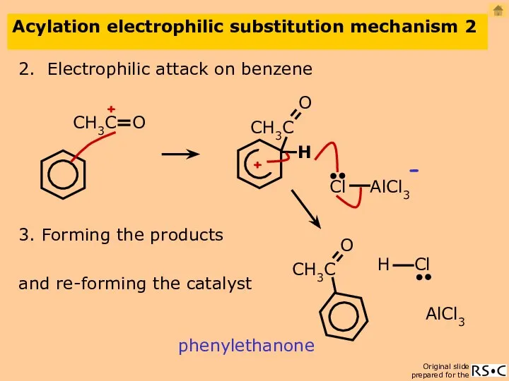 Acylation electrophilic substitution mechanism 2 2. Electrophilic attack on benzene phenylethanone