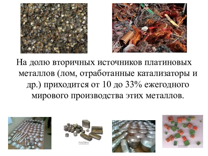 На долю вторичных источников платиновых металлов (лом, отработанные катализаторы и др.)