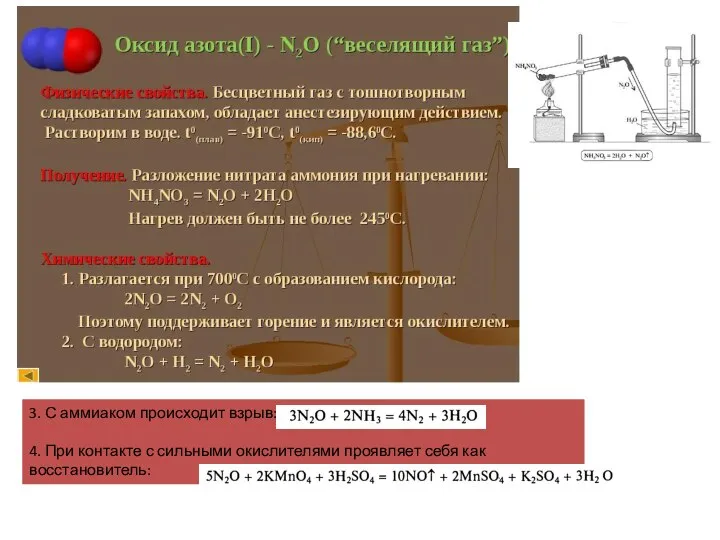 3. С аммиаком происходит взрыв: 4. При контакте с сильными окислителями проявляет себя как восстановитель: