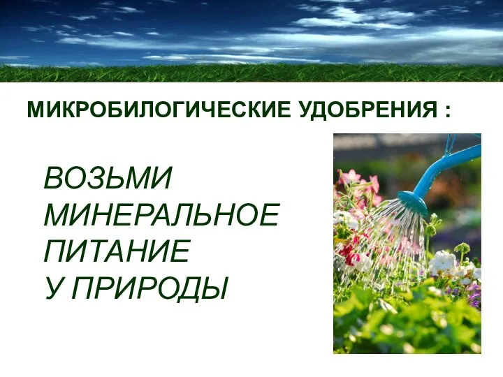 МИКРОБИЛОГИЧЕСКИЕ УДОБРЕНИЯ : ВОЗЬМИ МИНЕРАЛЬНОЕ ПИТАНИЕ У ПРИРОДЫ