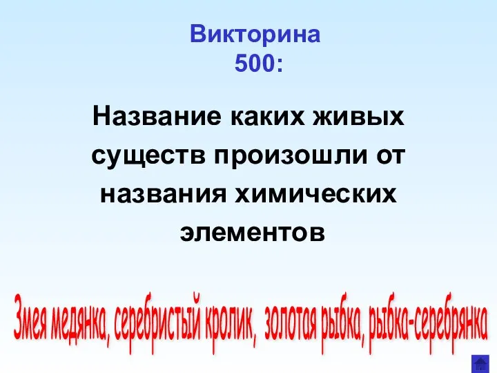 Викторина 500: Название каких живых существ произошли от названия химических элементов