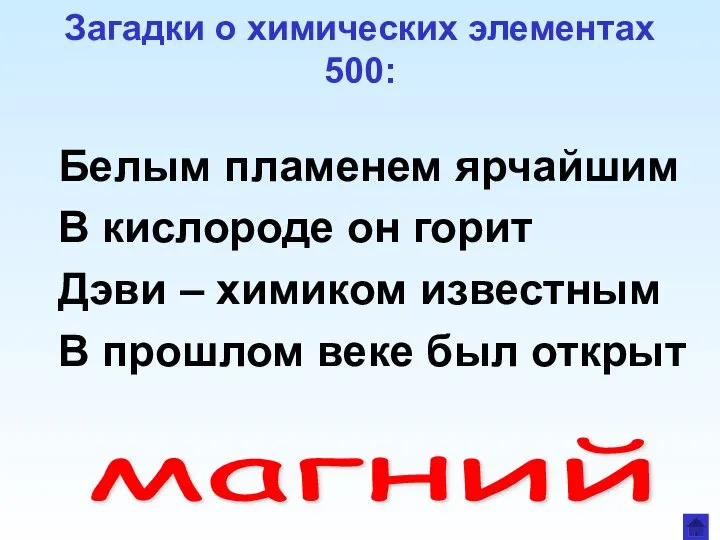 Загадки о химических элементах 500: Белым пламенем ярчайшим В кислороде он