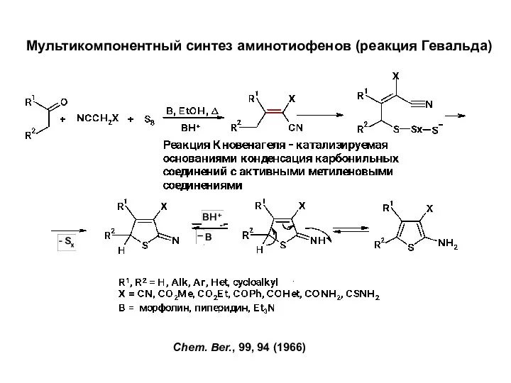 Мультикомпонентный синтез аминотиофенов (реакция Гевальда) Chem. Ber., 99, 94 (1966)