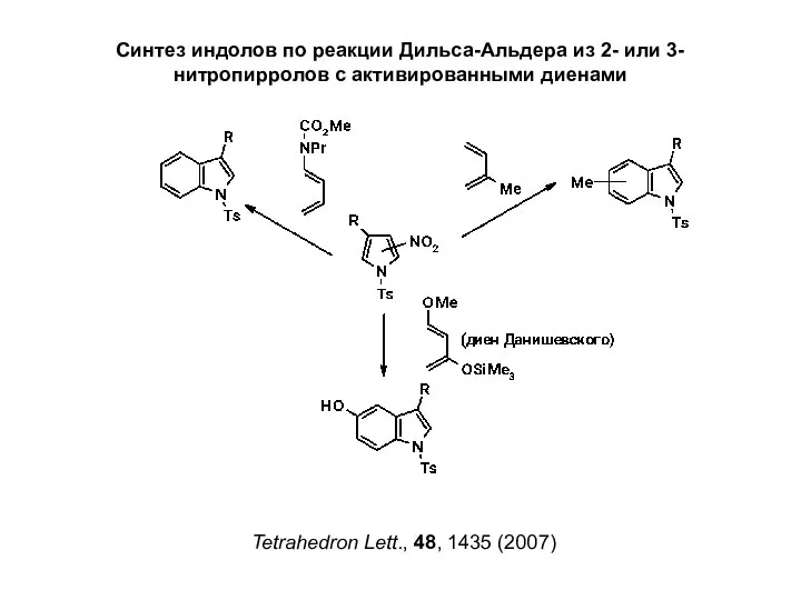 Синтез индолов по реакции Дильса-Альдера из 2- или 3-нитропирролов с активированными